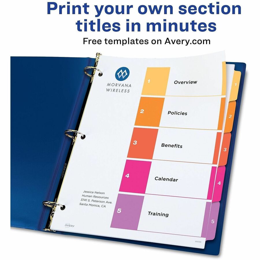 Avery&reg; Ready Index&reg; Table of Content Dividersfor Laser and Inkjet Printers, 5 tabs, 1 set - 11131