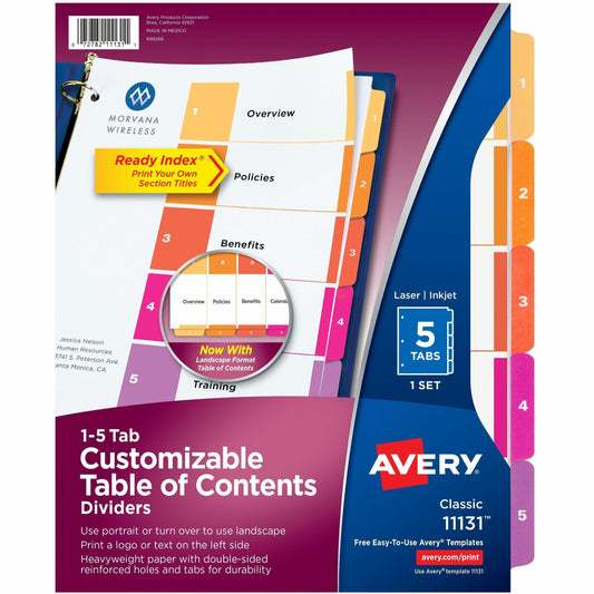 Avery&reg; Ready Index&reg; Table of Content Dividersfor Laser and Inkjet Printers, 5 tabs, 1 set