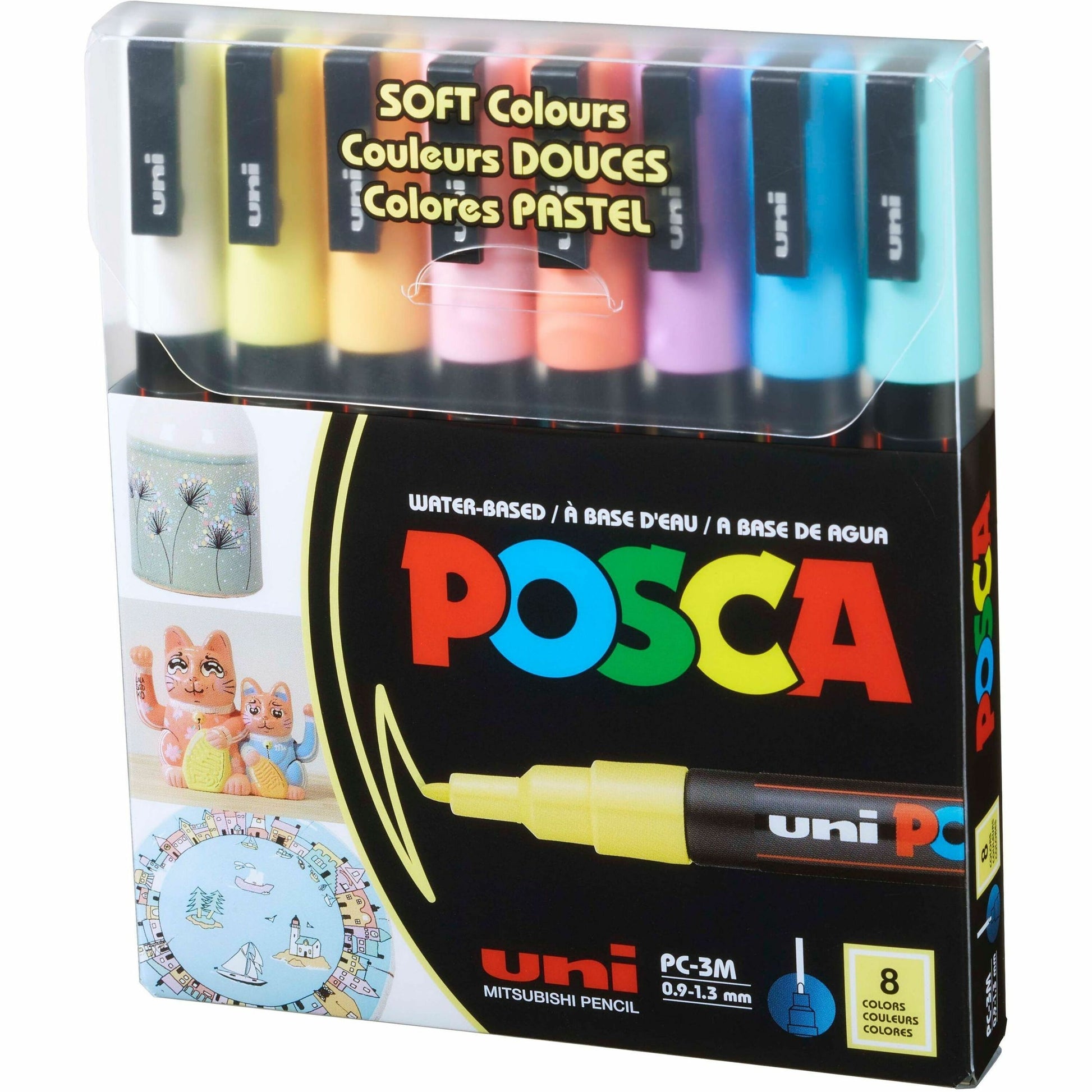 uni&reg; POSCA PC-3M, Soft Colors Water-Based Paint Markers (8 Pack)