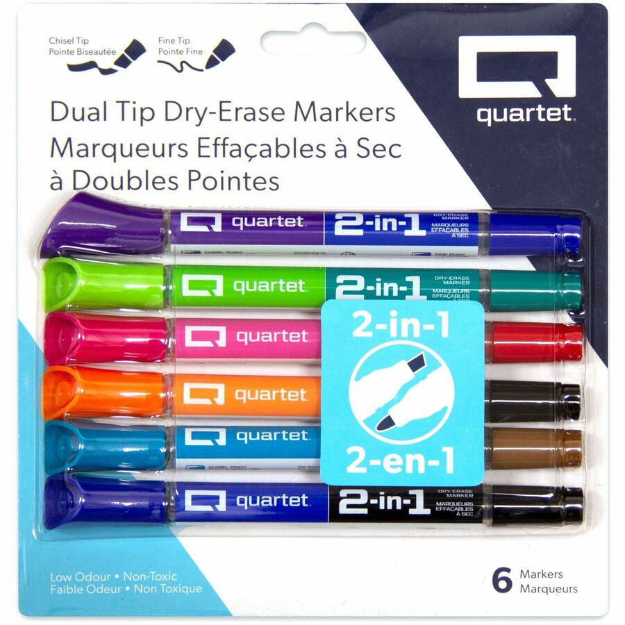 Quartet Dual Tip Dry-Erase Markers 6/PK Asst Cols - 6447416108-NVXC