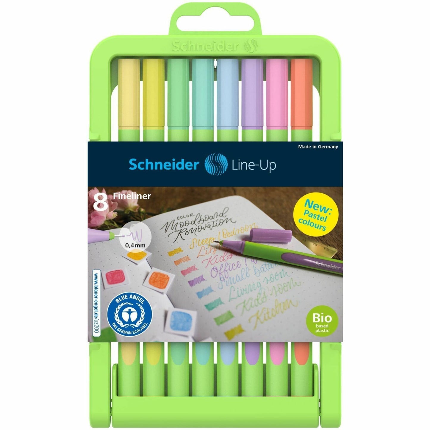 Schneider Line-Up Pastel, Fineliner, Case Stand x8, Assorted colours, 0.4mm Tip