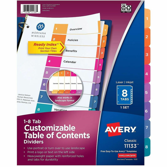 Avery&reg; Ready Index&reg; Table of Content Dividersfor Laser and Inkjet Printers, 8 tabs, 1 set