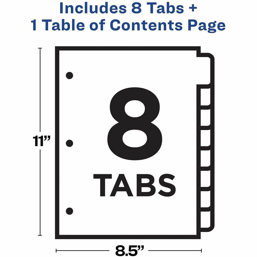 Avery&reg; Ready Index&reg; Table of Content Dividersfor Laser and Inkjet Printers, 8 tabs, 1 set - 11133