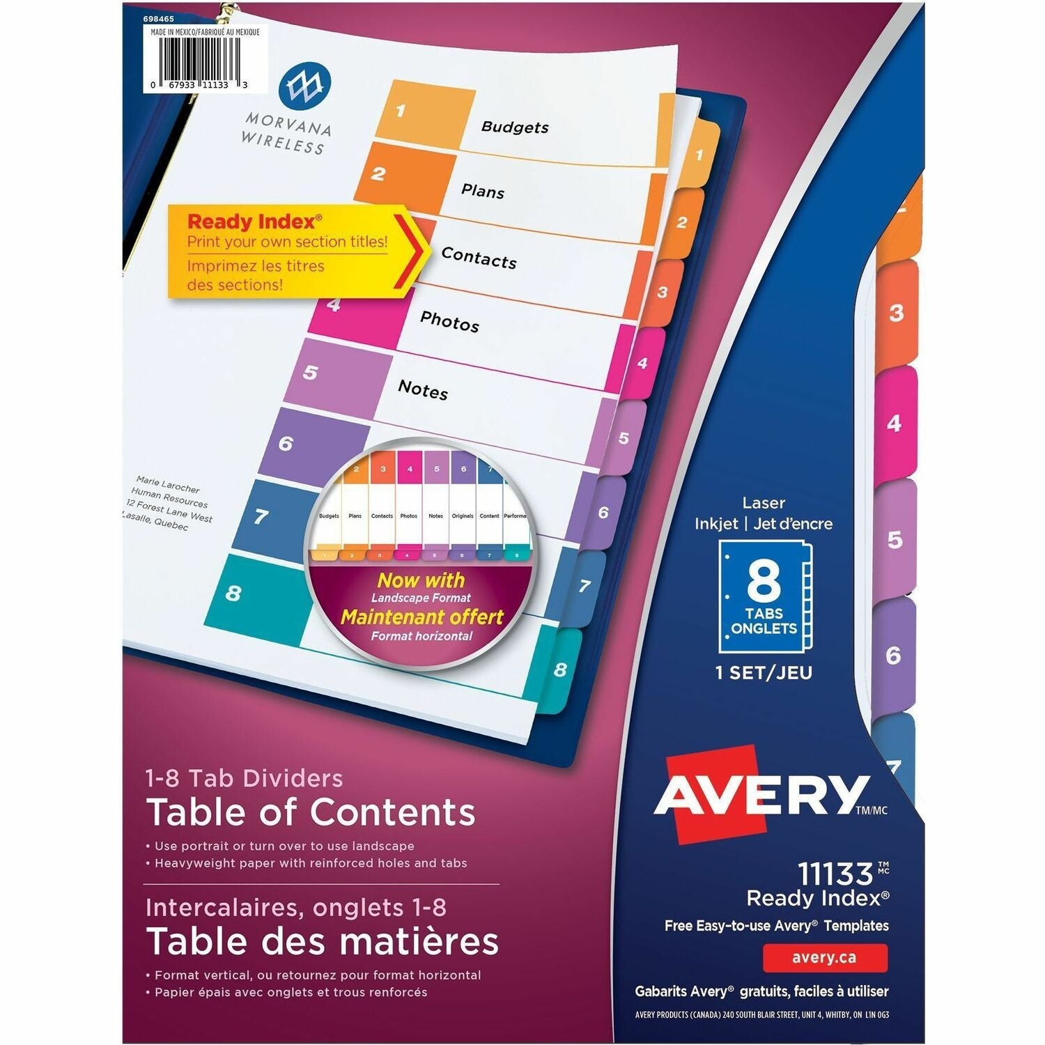 Avery&reg; Ready Index&reg; Table of Content Dividersfor Laser and Inkjet Printers, 8 tabs, 1 set