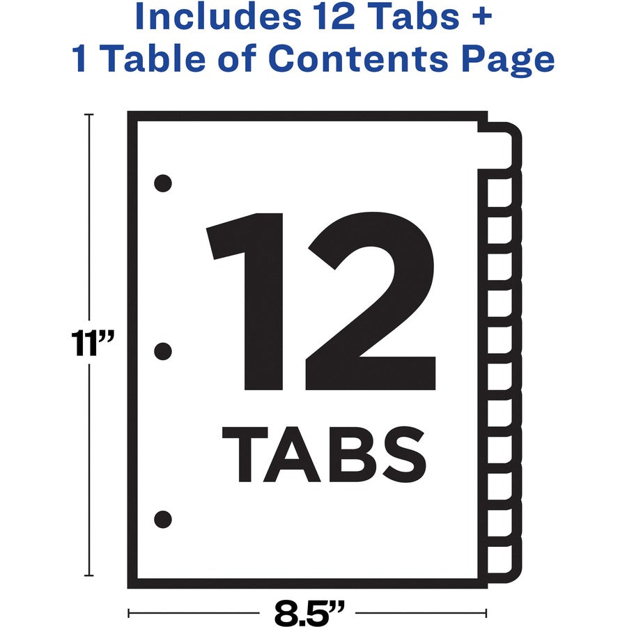 Avery&reg; Ready Index&reg; Table of Content Dividersfor Laser and Inkjet Printers, 12 tabs - 11140