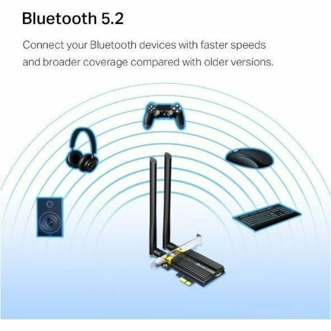 TP-Link Archer TX50E IEEE 802.11 a/b/g/n/ac/ax Bluetooth 5.0 Dual Band Wi-Fi/Bluetooth Combo Adapter for Desktop Computer, Gaming Controller, Headphone, Keyboard - 6581549