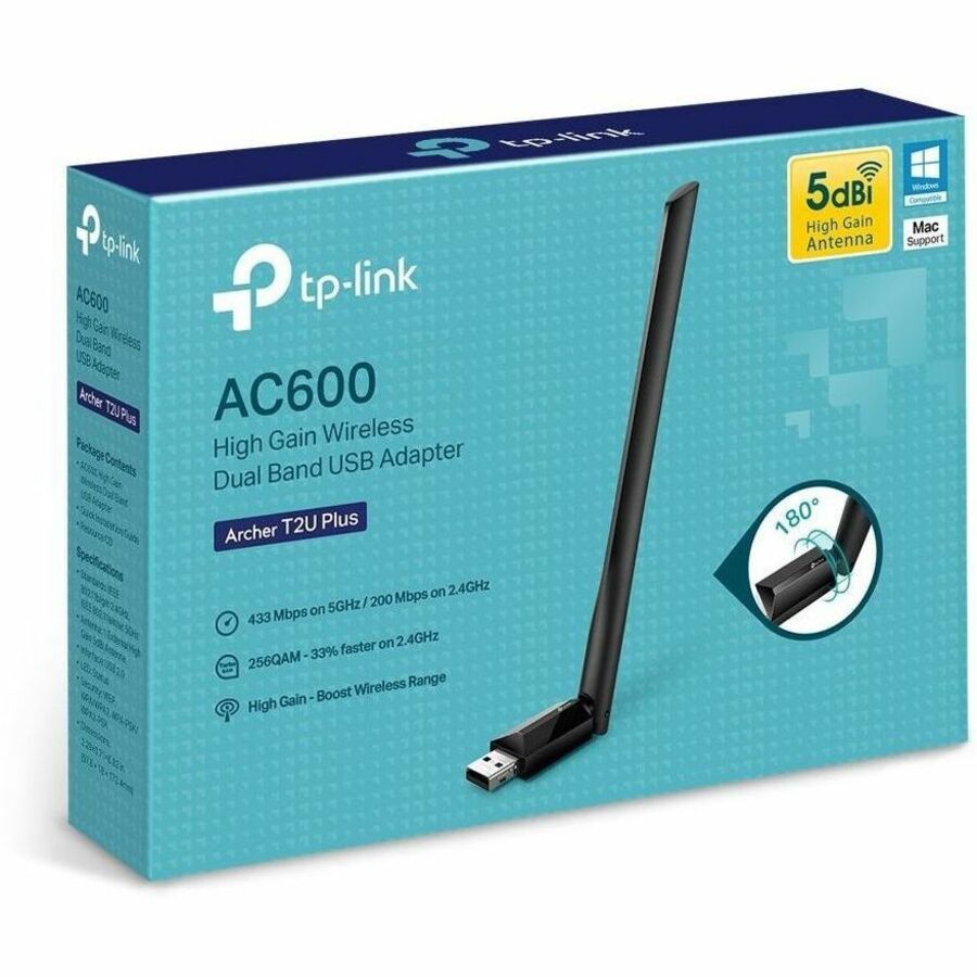TP-Link Archer T2U Plus IEEE 802.11 a/b/g/n/ac Dual Band Wi-Fi Adapter for Computer - 6324355