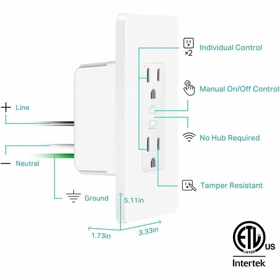 Kasa Smart Wi-Fi Power Outlet, 2-Sockets - 6395423