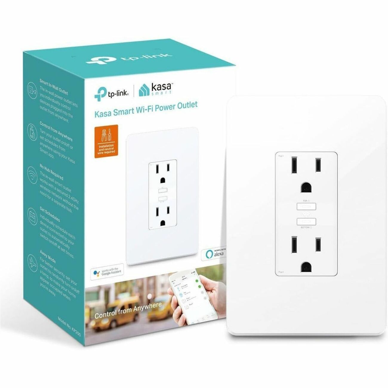Kasa Smart Wi-Fi Power Outlet, 2-Sockets