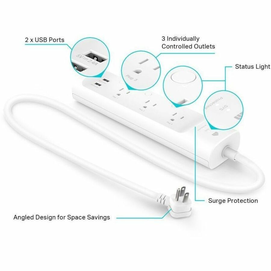 Kasa Smart WiFi Power Strip, 3-Outlets - 6537029