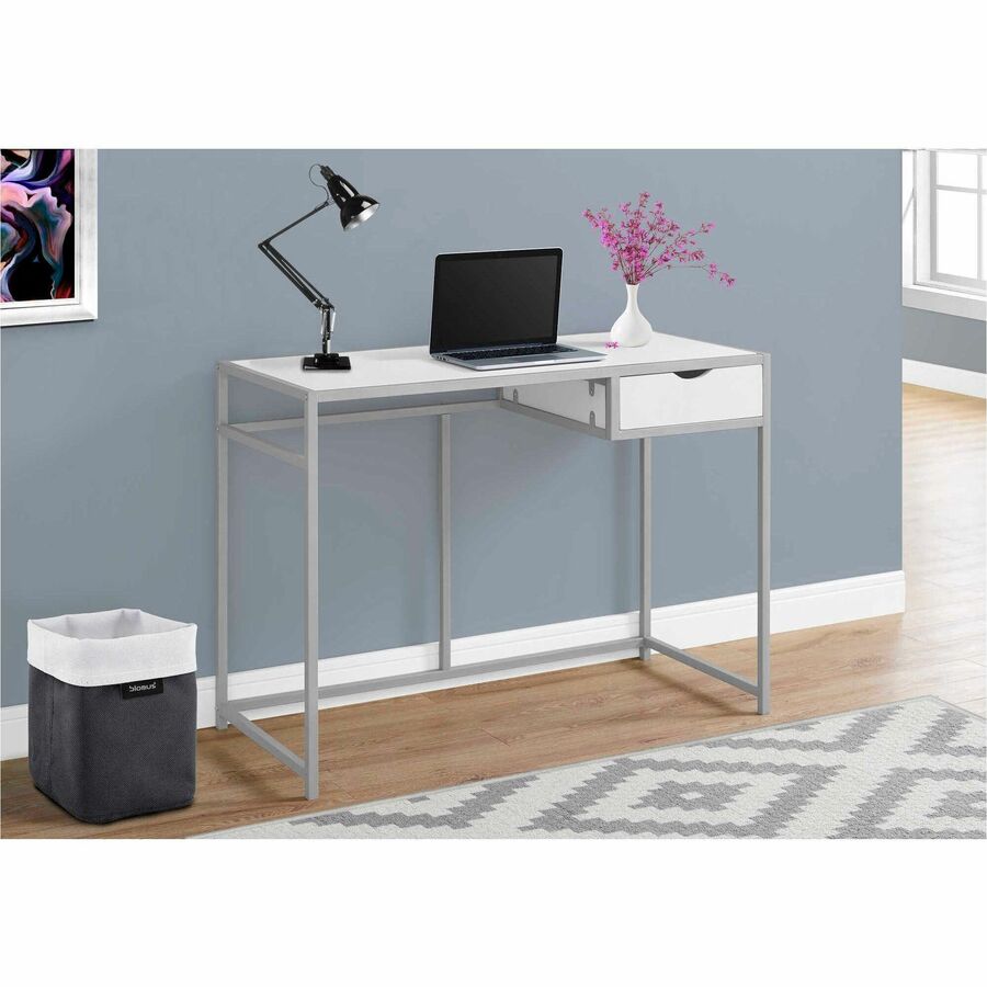 Monarch Specialties Computer Desk - 42"L / White / Silver Metal - I7222