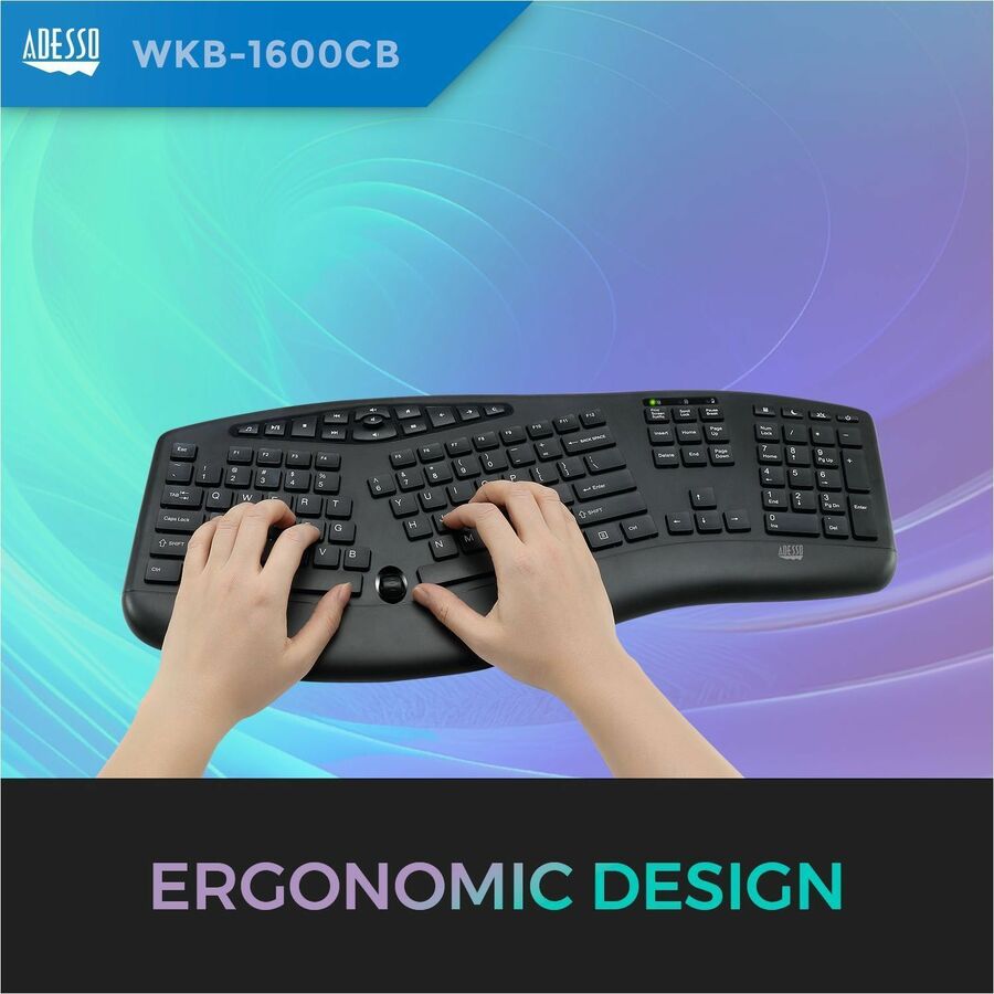 Adesso TruForm 1600 Wireless Ergonomic Keyboard and Optical Mouse - 6652047
