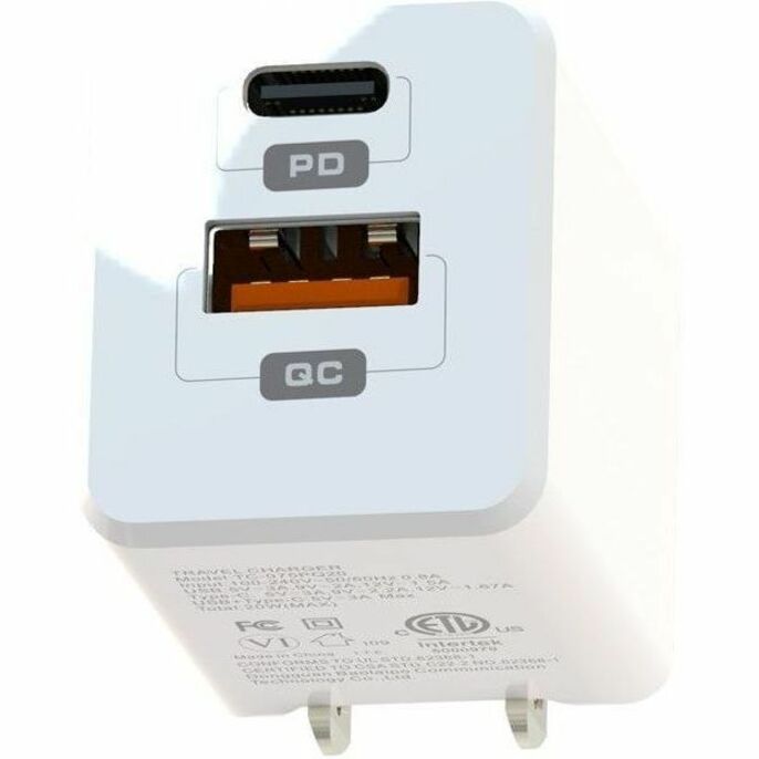 Blu Element BEWCA20WW Wall Charger Dual USB-C 20W PD and USB A White - 101-1469