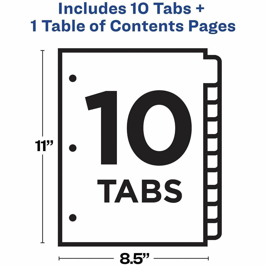 Avery&reg; Ready Index&reg; Table of Content Dividers for Laser and Inkjet Printers, 10 tabs, 1 set - 11135