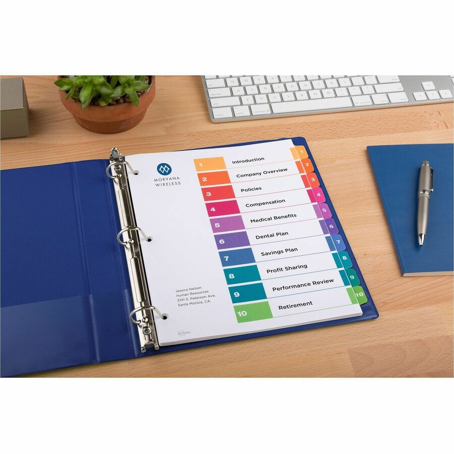 Avery&reg; Ready Index&reg; Table of Content Dividers for Laser and Inkjet Printers, 10 tabs, 1 set - 11135