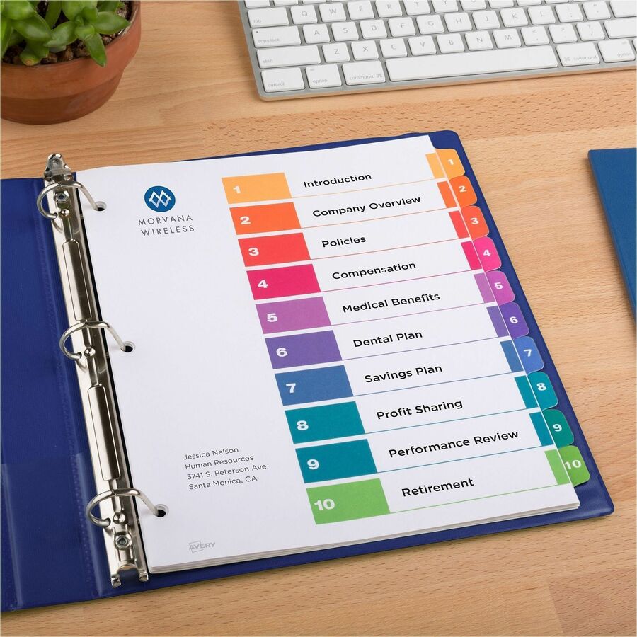 Avery&reg; Ready Index&reg; Table of Content Dividers for Laser and Inkjet Printers, 10 tabs, 1 set - 11135