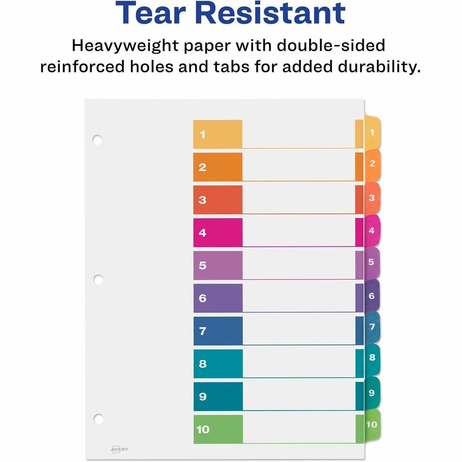 Avery&reg; Ready Index&reg; Table of Content Dividers for Laser and Inkjet Printers, 10 tabs, 1 set - 11135