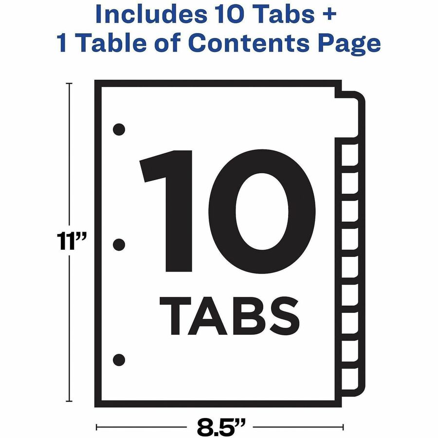 Avery&reg; Ready Index&reg; Table of Content Dividersfor Laser and Inkjet Printers, 10 tabs - 11134