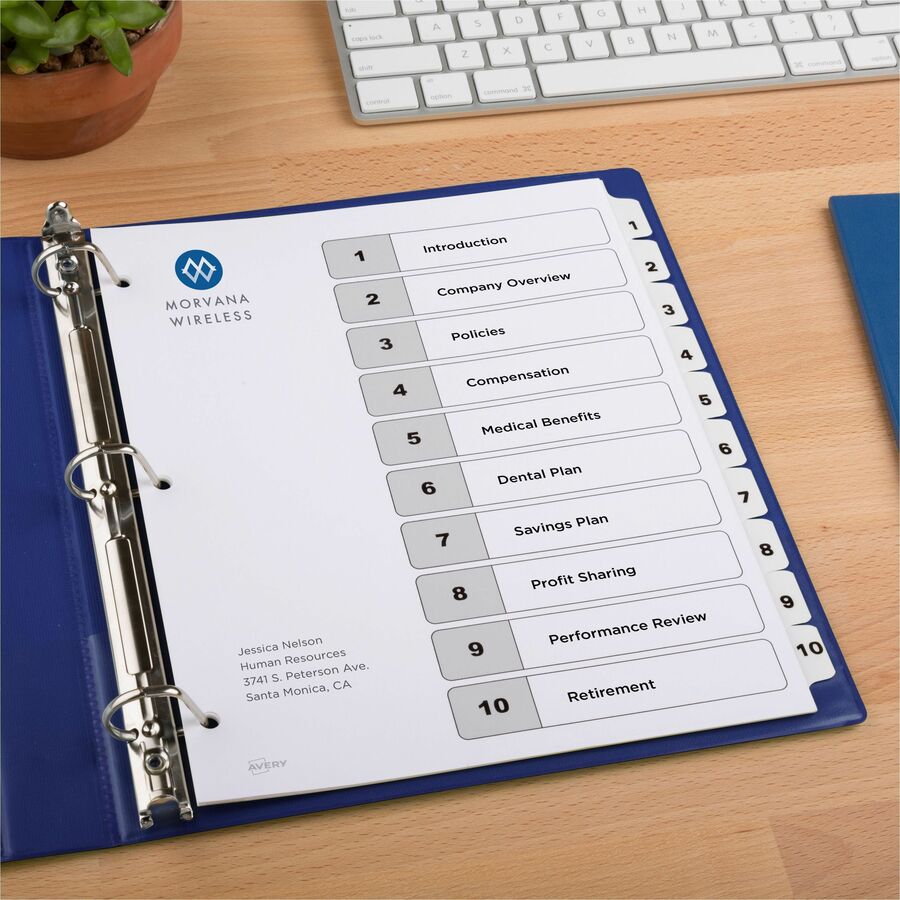 Avery&reg; Ready Index&reg; Table of Content Dividersfor Laser and Inkjet Printers, 10 tabs - 11134