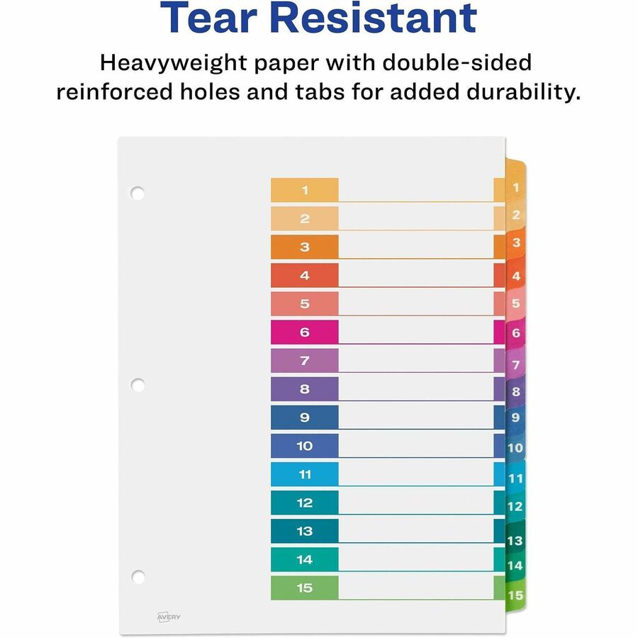Avery&reg; Ready Index&reg; Table of Content Dividersfor Laser and Inkjet Printers, 15 tabs, 1 set - 11143