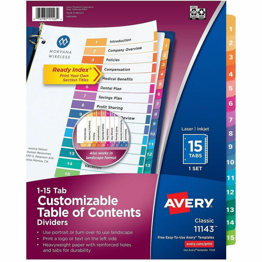 Avery&reg; Ready Index&reg; Table of Content Dividersfor Laser and Inkjet Printers, 15 tabs, 1 set