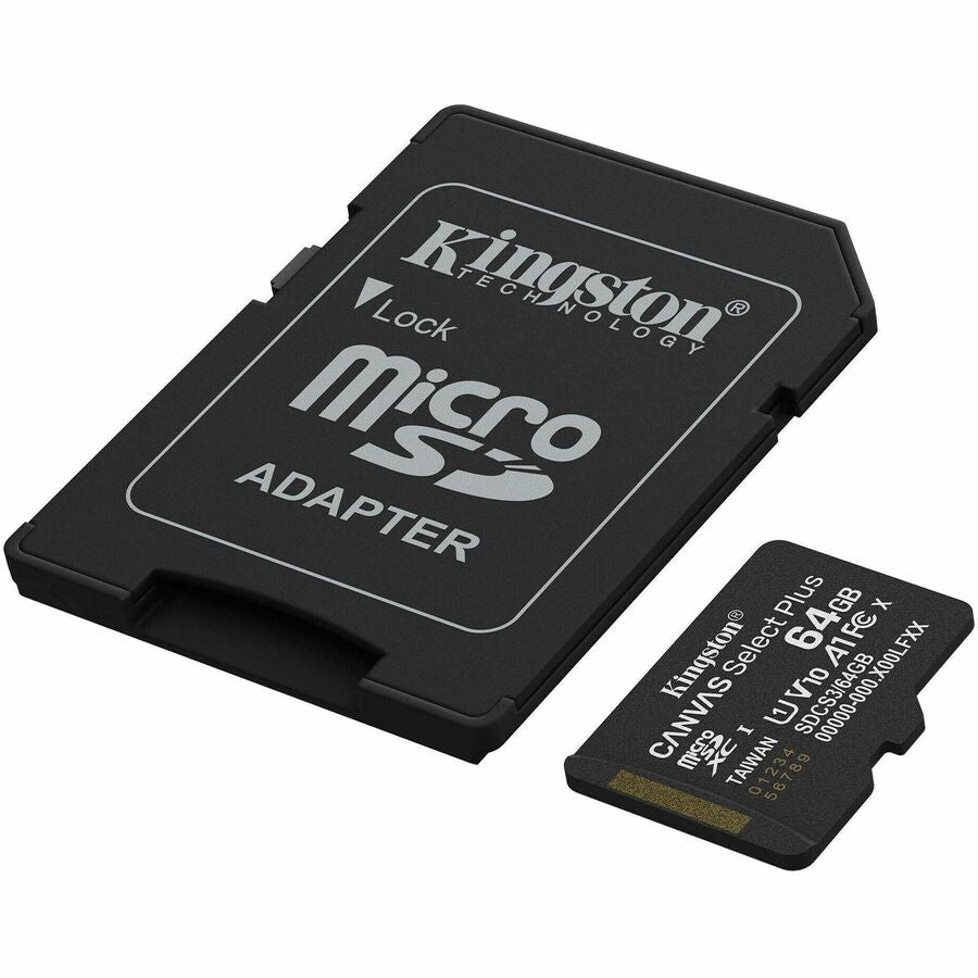 Kingston Canvas Select Plus 64 GB Class 10/UHS-I (U1) V10 microSDXC - 1 Each - SDCS3/64GB