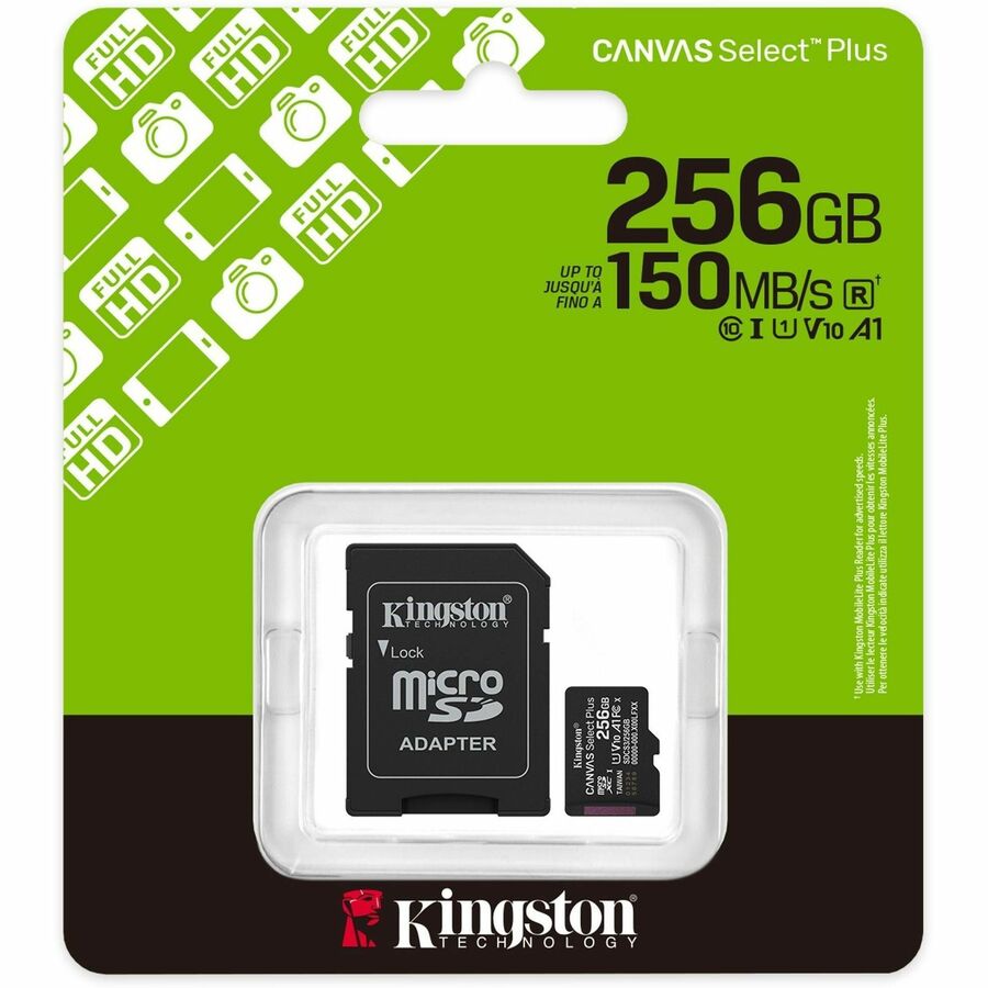 Kingston Canvas Select Plus 256 GB Class 10/UHS-I (U1) V10 microSDXC - 1 Each - SDCS3/256GB
