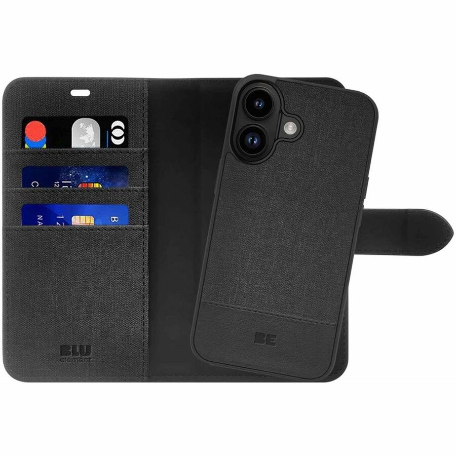 Blu Element Carrying Case (Folio) Apple iPhone 16 Smartphone - Black - BEF2N116B1
