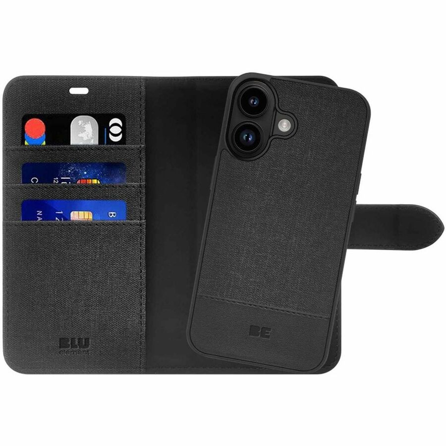 Blu Element Carrying Case (Folio) Apple iPhone 16 Plus Smartphone - Black - BEF2NMG116B2