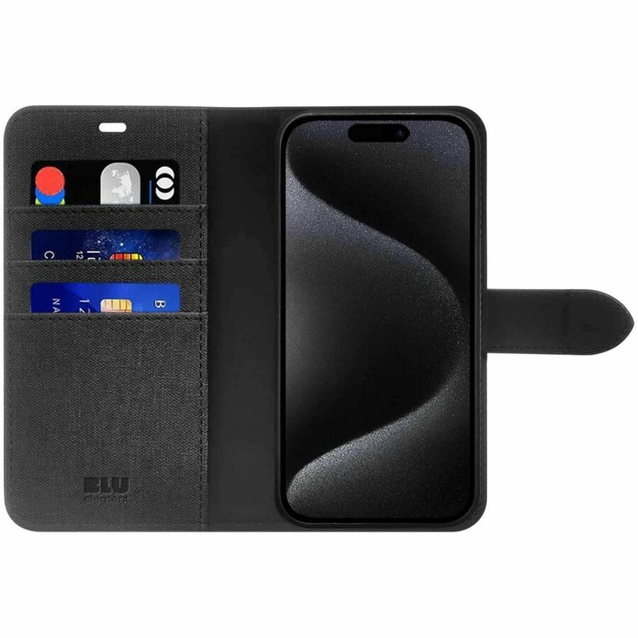Blu Element Carrying Case (Folio) Apple iPhone 16 Plus Smartphone - Black - BEF2NMG116B2