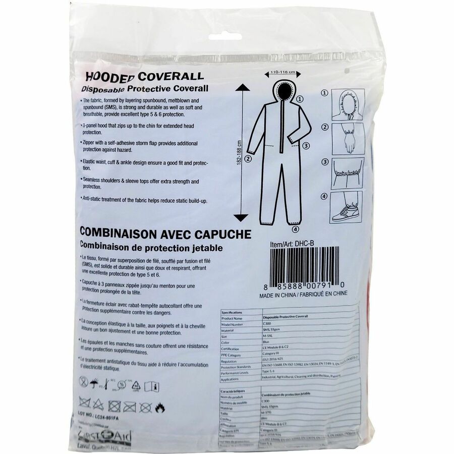 First Aid Central Disposable Hooded Coverall (XL) - DHC-B