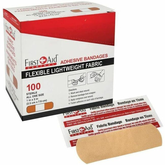 First Aid Central Adhesive Fabric Bandages, 2.5 x 7.6cm (1" x 3")