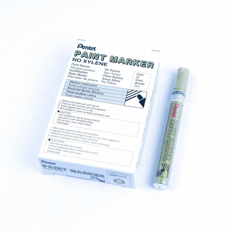 Pentel Paint Marker, Medium Point, Bullet Tip, Gold Ink - MMP10-X