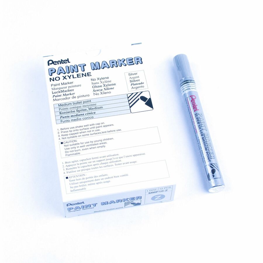 Pentel Paint Marker, Medium Point, Bullet Tip, Silver Ink - MMP10-Z