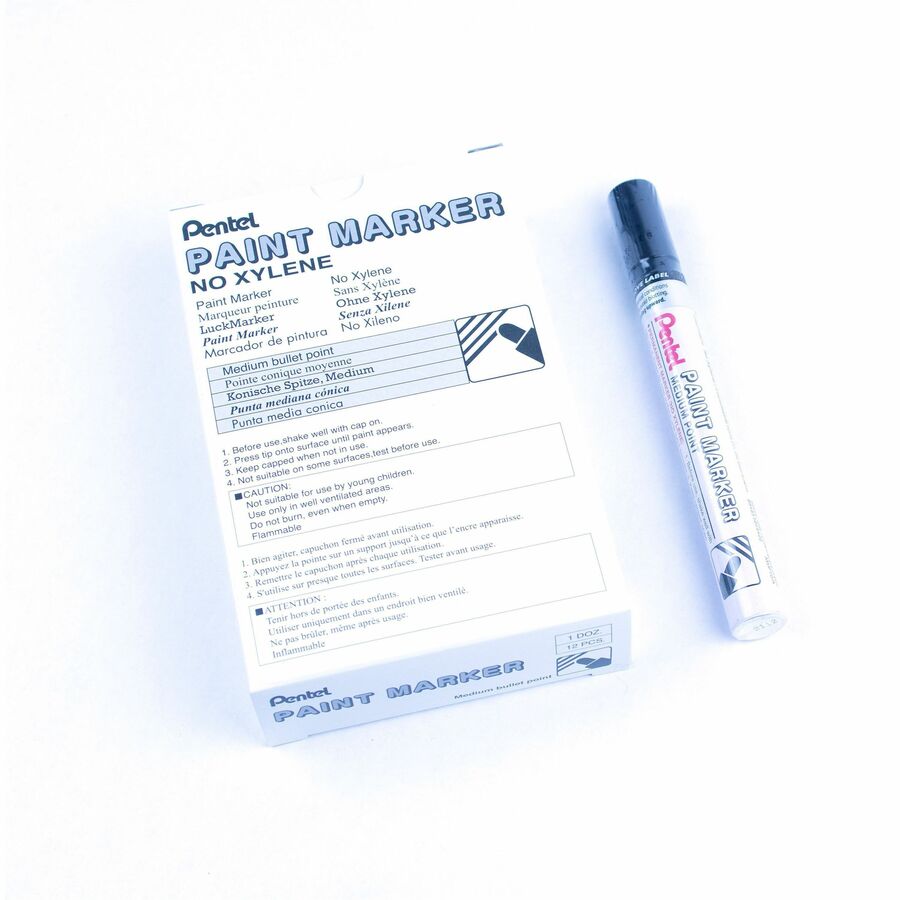 Pentel Paint Marker, Medium Point, Bullet Tip, Black Ink - MMP10-A