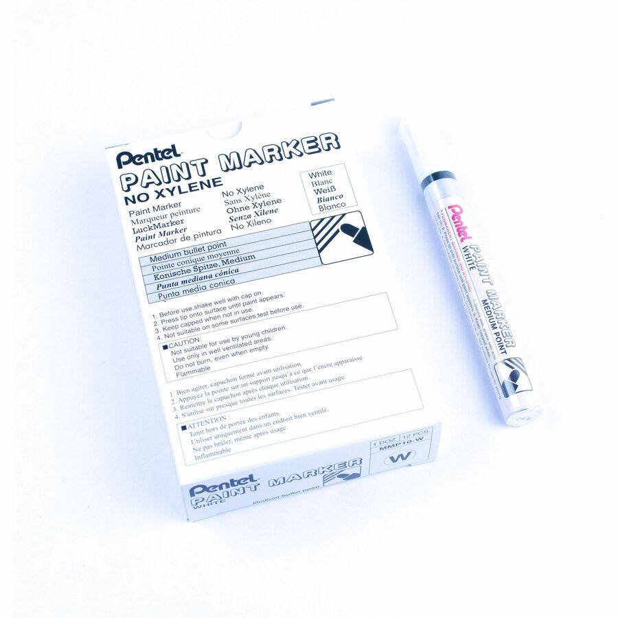 Pentel Paint Marker, Medium Point, Bullet Tip, White Ink - MMP10-W