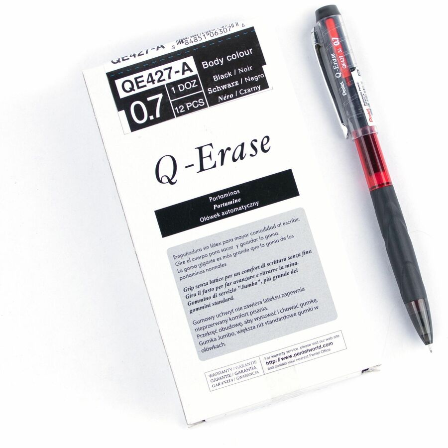 Pentel Q-ERASE Mechanical Pencil, 0.7mm Black Barrel - QE427A