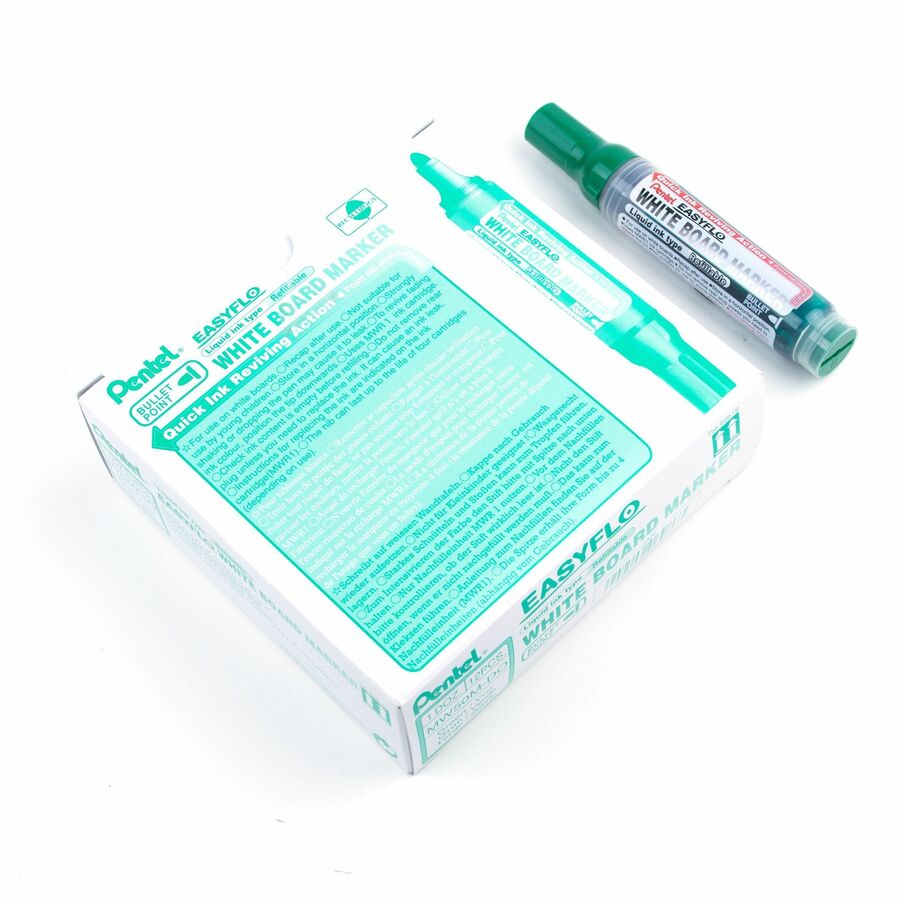 Pentel Easyflo White Board Marker, Bullet Point, (6.0mm) Green Ink - MW50M-D