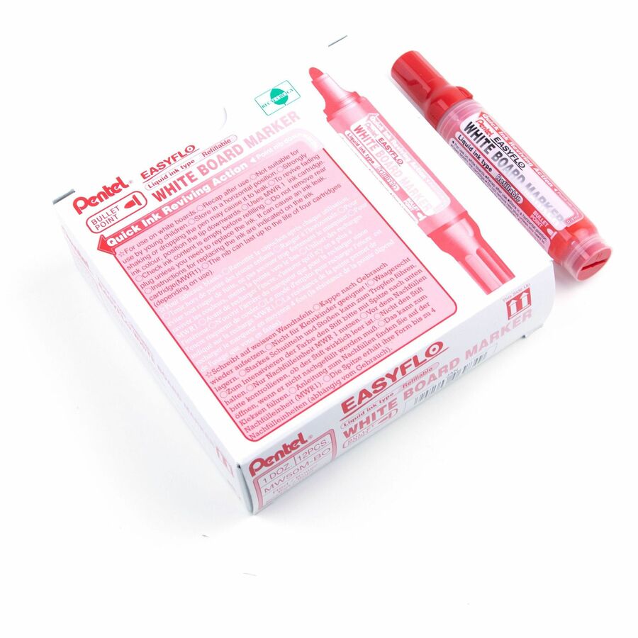 Pentel Easyflo White Board Marker, Bullet Point, (6.0mm) Red Ink - MW50M-B