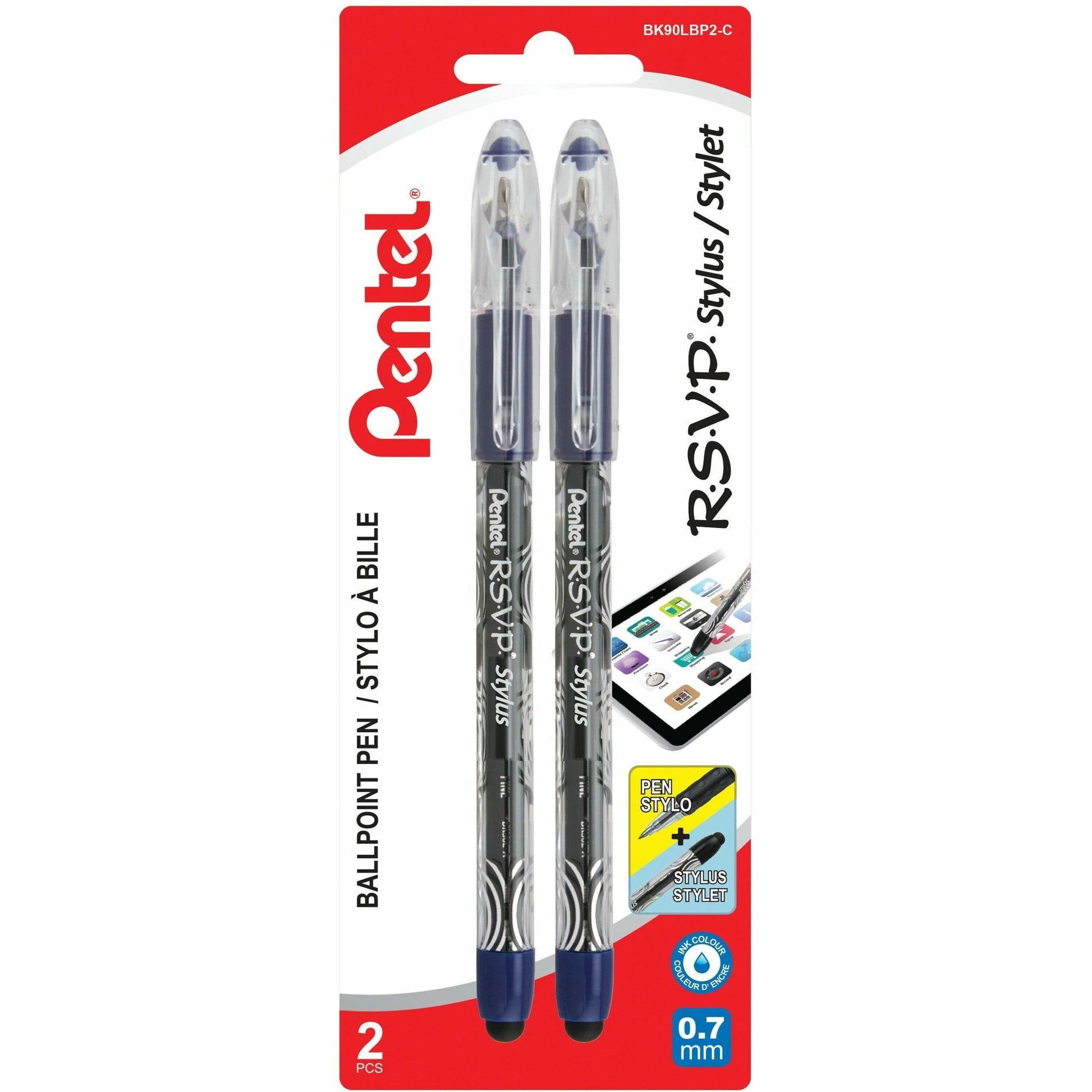 Pentel R.S.V.P. Stylus Ballpoint Pen, (0.7mm), Blue Ink, 2PC Pack