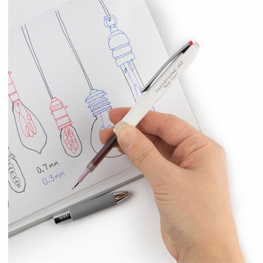 Pentel Floatune, Retractable Advanced Rollerball Pen, 0.3mm Tip, Red Ink - BZN203-B