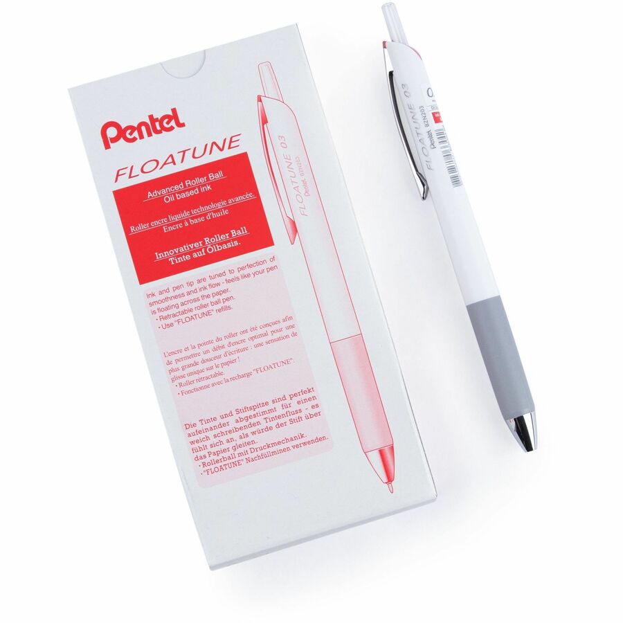 Pentel Floatune, Retractable Advanced Rollerball Pen, 0.3mm Tip, Red Ink - BZN203-B
