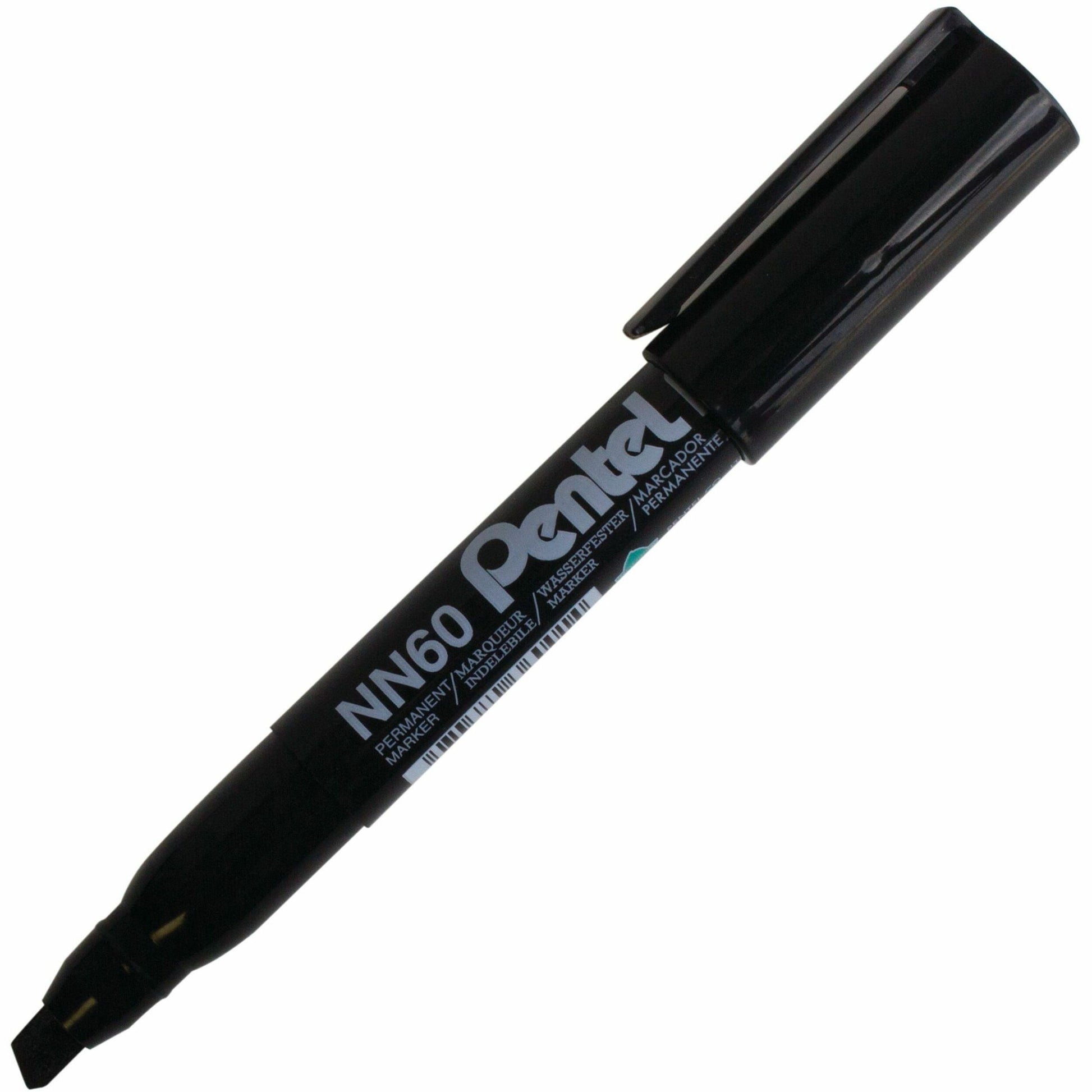 Pentel Green Label Permanent Marker (3.9/5.8mm), Chisel Tip, Black Ink
