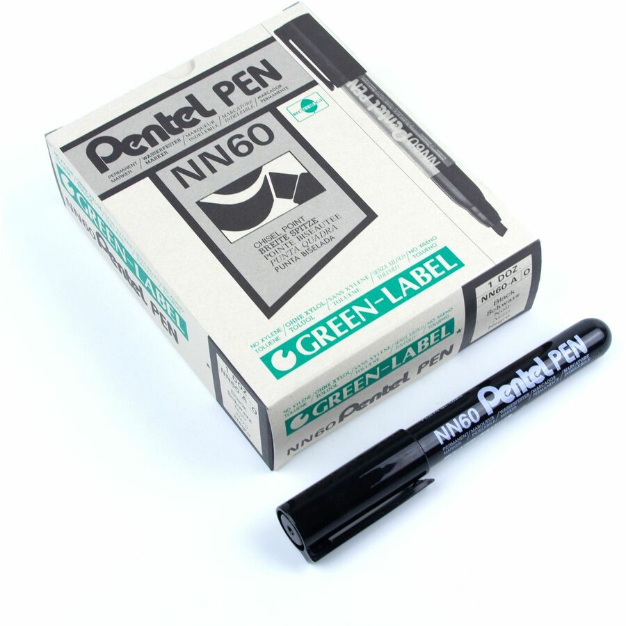Pentel Green Label Permanent Marker (3.9/5.8mm), Chisel Tip, Black Ink - NN60-A