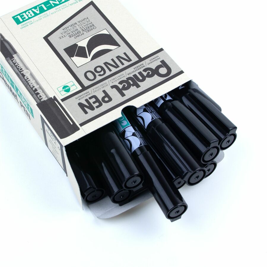Pentel Green Label Permanent Marker (3.9/5.8mm), Chisel Tip, Black Ink - NN60-A