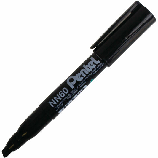 Pentel Green Label Permanent Marker (3.9/5.8mm), Chisel Tip, Black Ink
