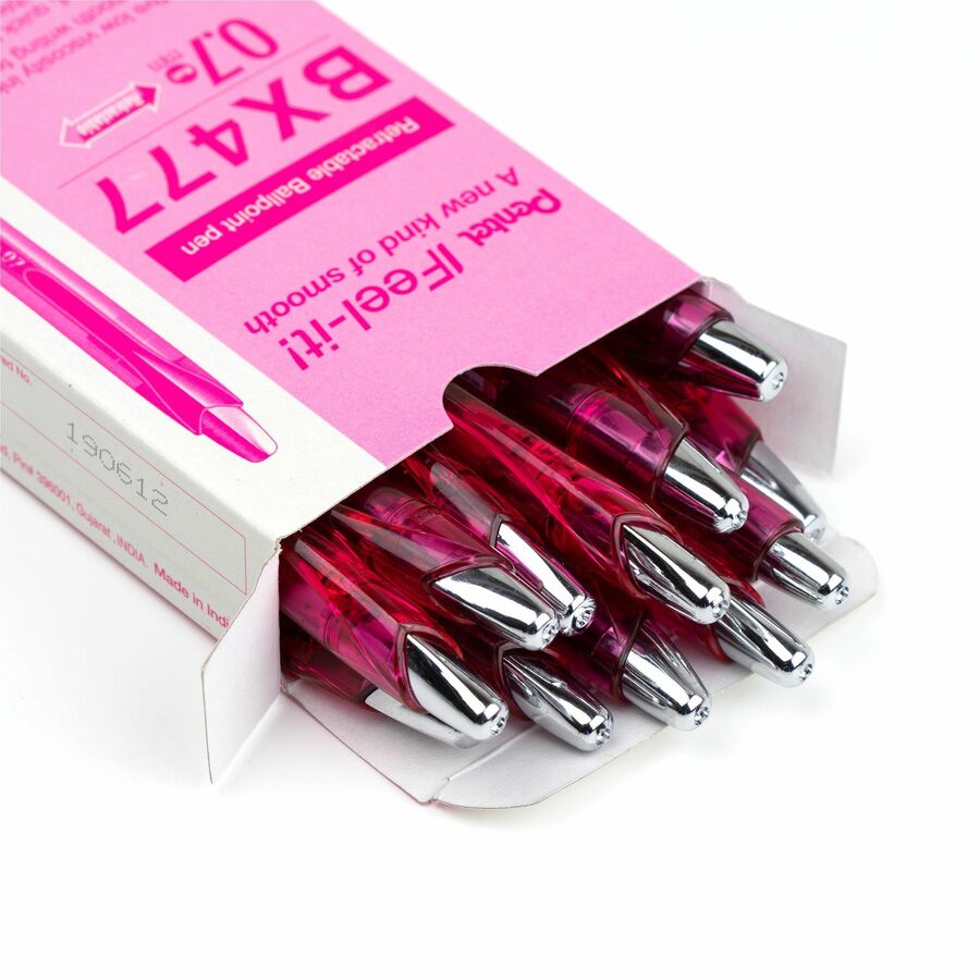 Pentel Feel-It! Retractable Ballpoint Pen, (0.7mm), Pink Ink - BX477-P