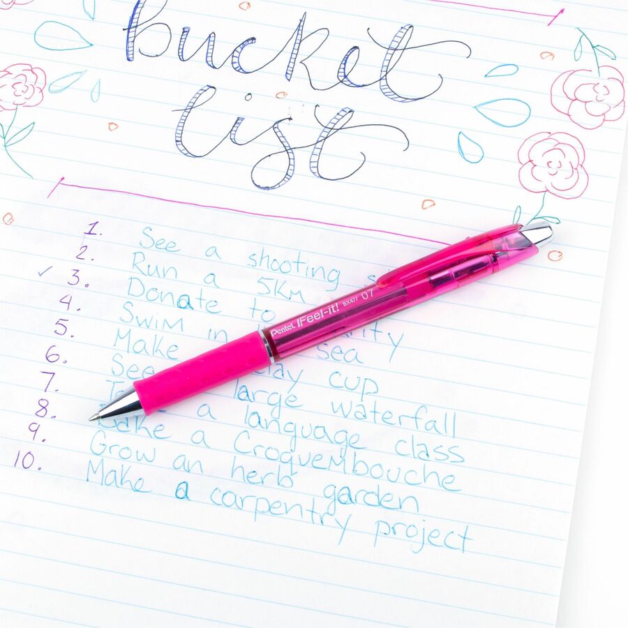 Pentel Feel-It! Retractable Ballpoint Pen, (0.7mm), Pink Ink - BX477-P