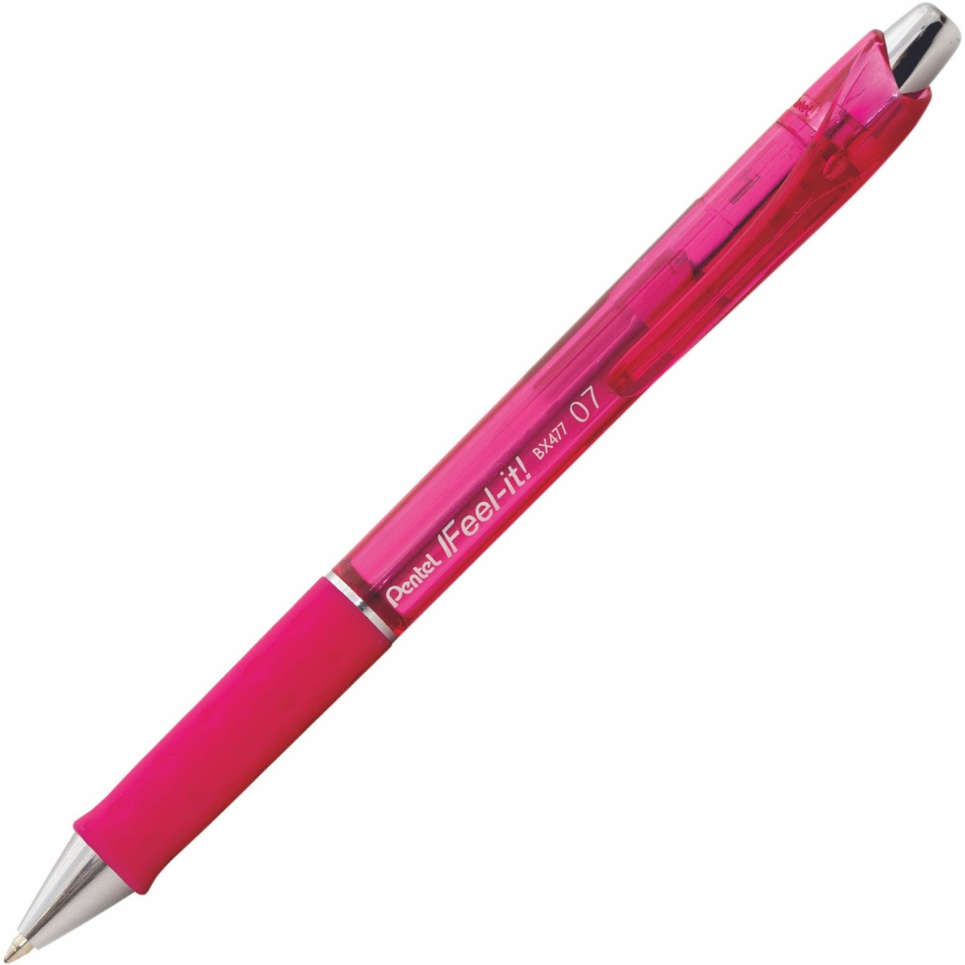 Pentel Feel-It! Retractable Ballpoint Pen, (0.7mm), Pink Ink