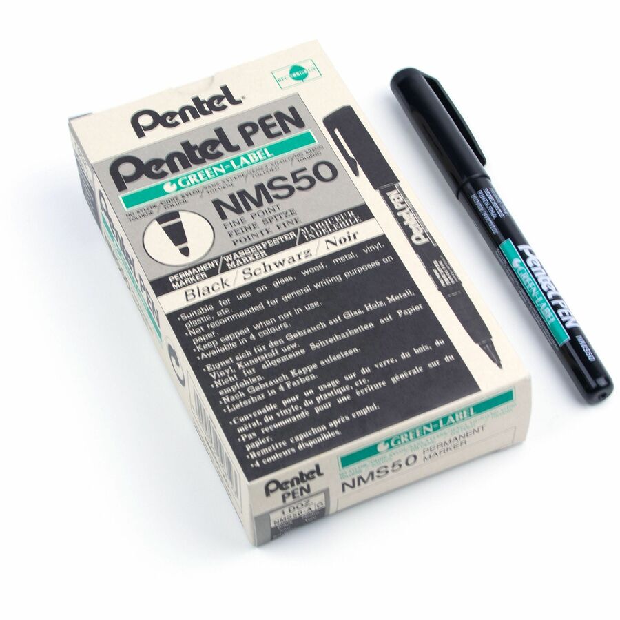 Pentel Green Label Permanent Marker (2.0mm), Bullet Tip, Black Ink - NMS50-A
